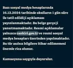 Çankırı'da Okul Tatil İddiası Yalanlandı