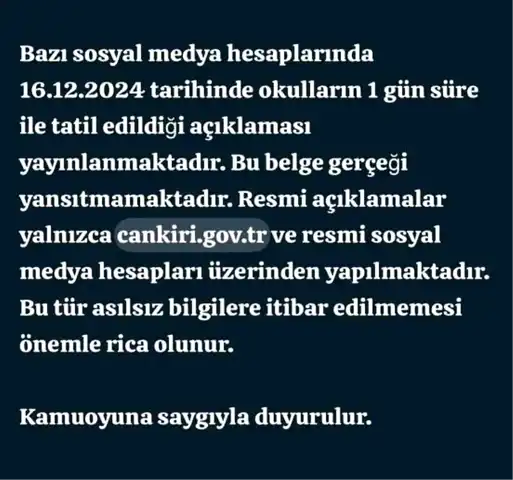 Çankırı'da Okul Tatil İddiası Yalanlandı